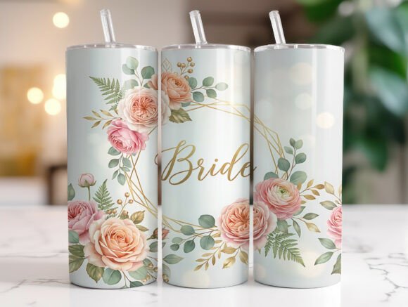 Bridal 20 Oz Skinny Tumbler Wrap PNG