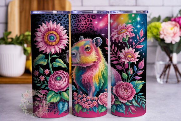 Capybara Floral Cosmic 20oz Tumbler Wrap Graphics