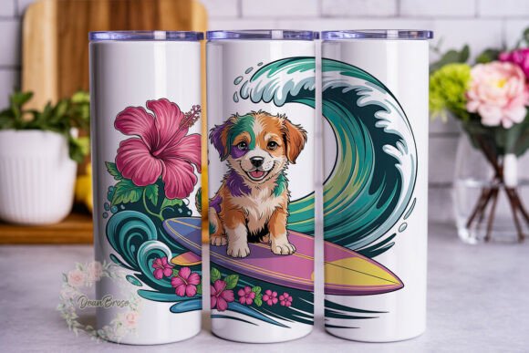 Colorful Puppy Surfing Beach Tumbler Wraps Review