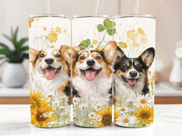 Corgi Floral Tumbler Wrap PNG for Graphics and Tumbler Wraps