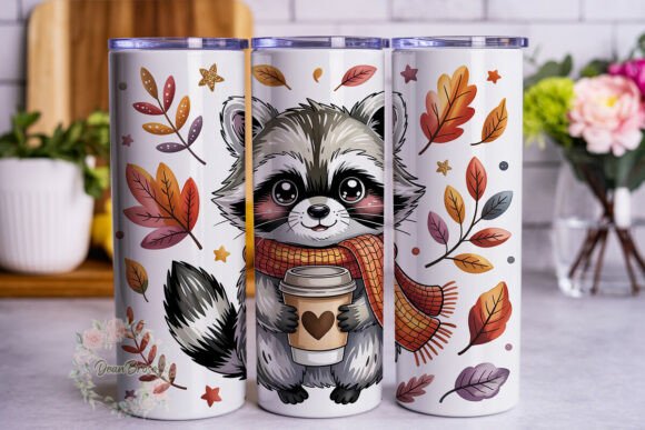 Cozy Raccoon Fall Coffee Tumbler Wrap
