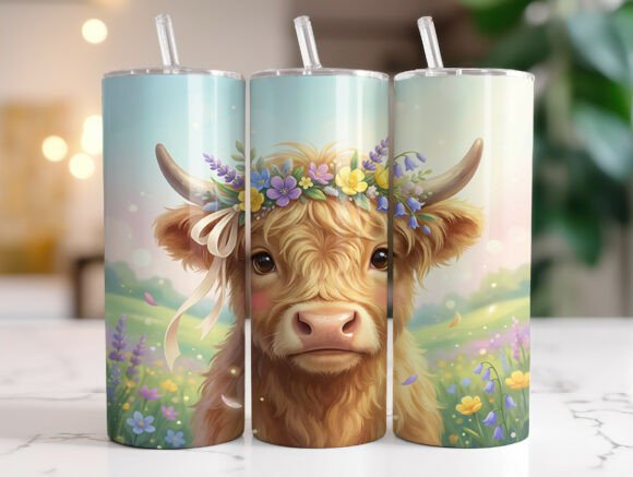 Floral Highland Cow Tumbler Wrap Design – Graphics for Tumbler Wraps