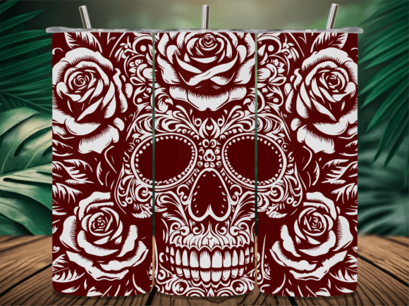 Floral Roses Sugar Skull Tumbler for Crafts & Graphics