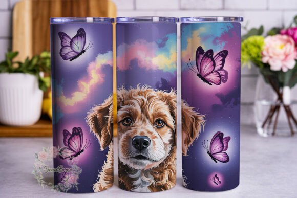 Fluffy Dog Galaxy Butterfly 20oz Tumbler Graphics