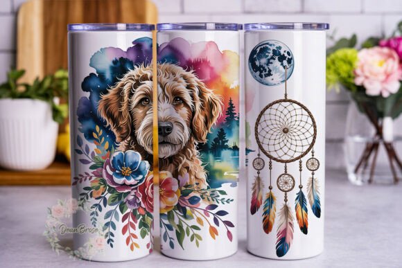 Golden Doodle Dreamcatcher Floral Graphics for Tumbler Wraps