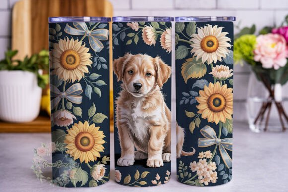Golden Retriever Puppy Sunflower Tumbler Graphics