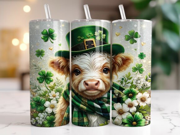 Highland Cow Shamrock St Patrick Tumbler Graphics