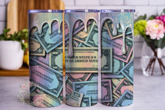 Holographic Money Drip Tumbler Wrap Graphics
