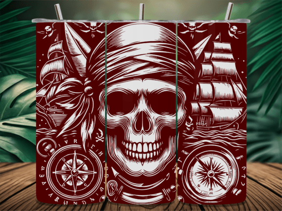Intricate Pirate Skull Tumbler Graphics for Crafts