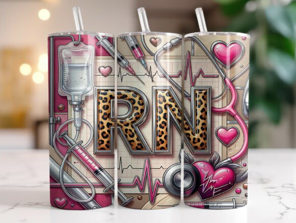 Leopard RN Nurse 20oz Tumbler Wrap PNG Graphics