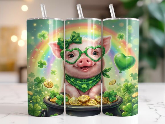 Lucky Pig St Patrick s Day Tumbler Wrap Graphics