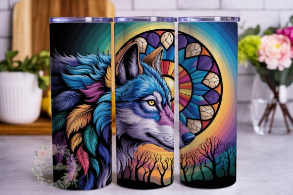 Mystic Wolf Stained Glass 20oz Wrap