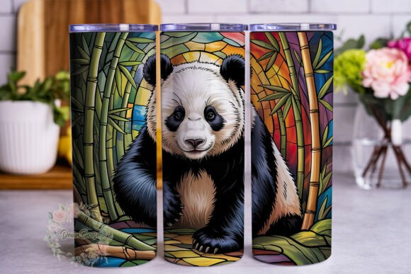 Panda Stained Glass Bamboo Design PNG
