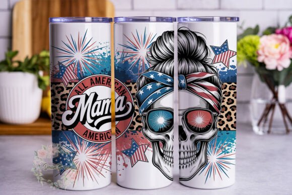 Patriotic Skull Mama Leopard Tumbler Graphics