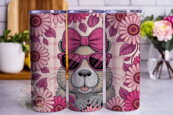 Pink Floral Capybara Tumbler Wrap Graphics