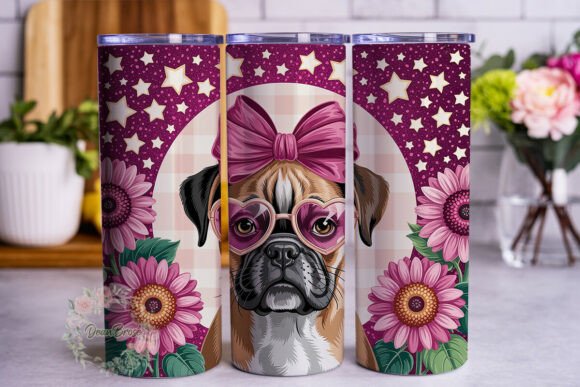 Pink Glitter Boxer Dog 20oz Tumbler Wrap: Graphics & Tumbler Wraps
