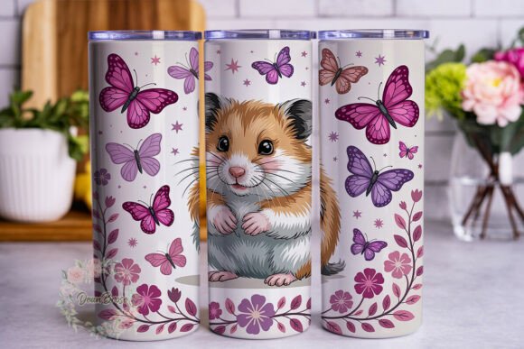 Pink Guinea Pig Butterfly Graphics for Tumbler Wraps