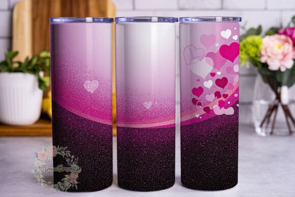 Pink Purple Glitter Hearts Skinny PNG Graphics