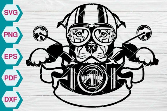 Pitbull with Motorcycle Rider SVG - Graphics & Illustrations