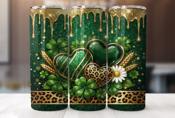 St Patricks Clover Heart Tumbler Wraps Graphics