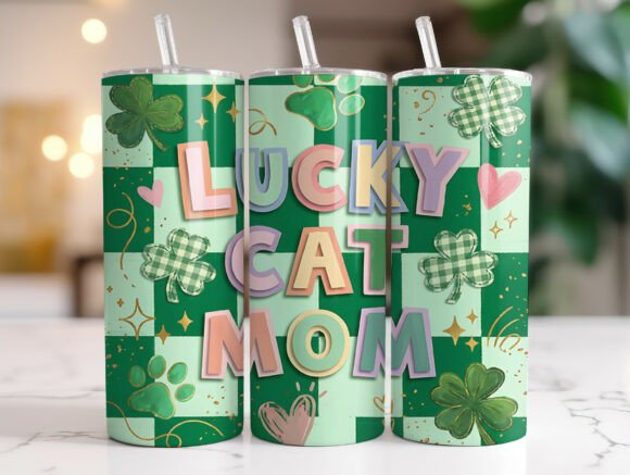 St Patricks Day Cat Mom Tumbler Wrap PNG