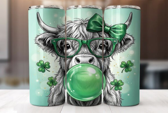 St Patricks Highland Cow Green Tumbler Graphics