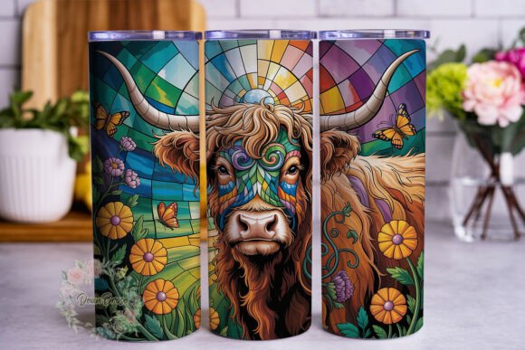 Stained Glass Highland Cow 20oz Tumbler Graphics