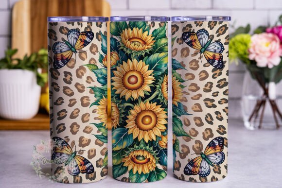 Sunflower Leopard Butterfly Tumbler Graphics for Tumbler Wraps