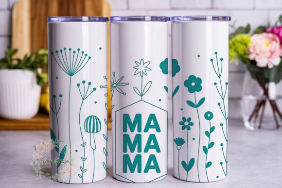 Teal Floral MAMA Tumbler Design: Graphics & Tumbler Wraps