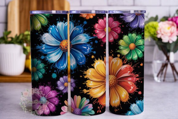 Vibrant Floral Paint Splatter Tumbler Graphics