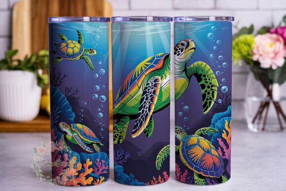Vibrant Sea Turtle Ocean 20oz Wrap Graphics