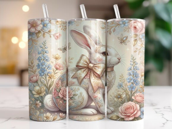 Vintage Floral Bunny Graphics for Tumbler Wraps