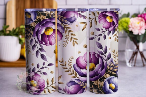Violet Gold Floral 20oz Tumbler Wrap Graphics
