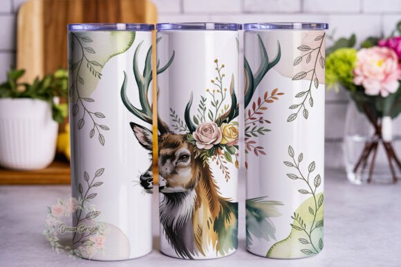 Watercolor Deer Floral 20oz Tumbler Wrap Graphics