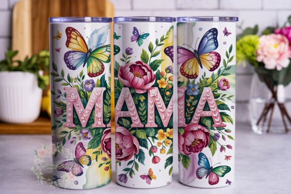 Watercolor Floral Mama Tumbler Wrap Graphics
