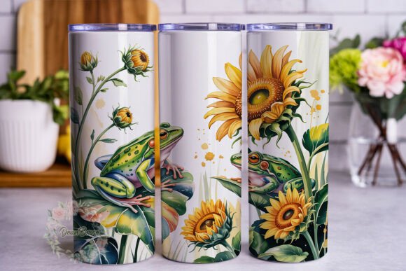 Watercolor Frogs Sunflowers 20oz Wrap Graphics