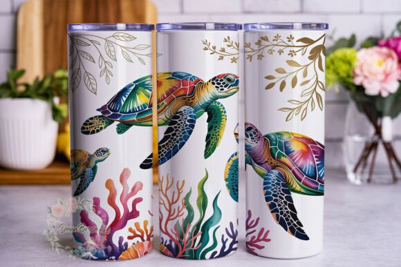Watercolor Sea Turtle Tumbler Wrap PNG